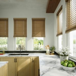 The Phoenixwood and Fauxwood SmartPrivacy® Venetian blinds feature routless slats as the standard finish. This means that the blind has no holes through the middle of the slat for better light block and a sophisticated finish. The SmartPrivacy® Venetian blinds are manufactured with a cord that has a break away tassel that meets international child safety regulations to minimise the risk of strangulation if a child loops the cord over their head. As an upgrade, you can choose to have a SmartRelease™ cordloop option. The cordloop enables you to lower the blind with one gentle pull – the blind then glides smoothly, quietly and effortlessly to the closed position. This unique geared mechanism also makes raising the blind effortless. These blinds are finished down to the last detail with co-ordinated componentry including custom head rails, bottom rails, tassels, decorative tapes, pelmets and cords.